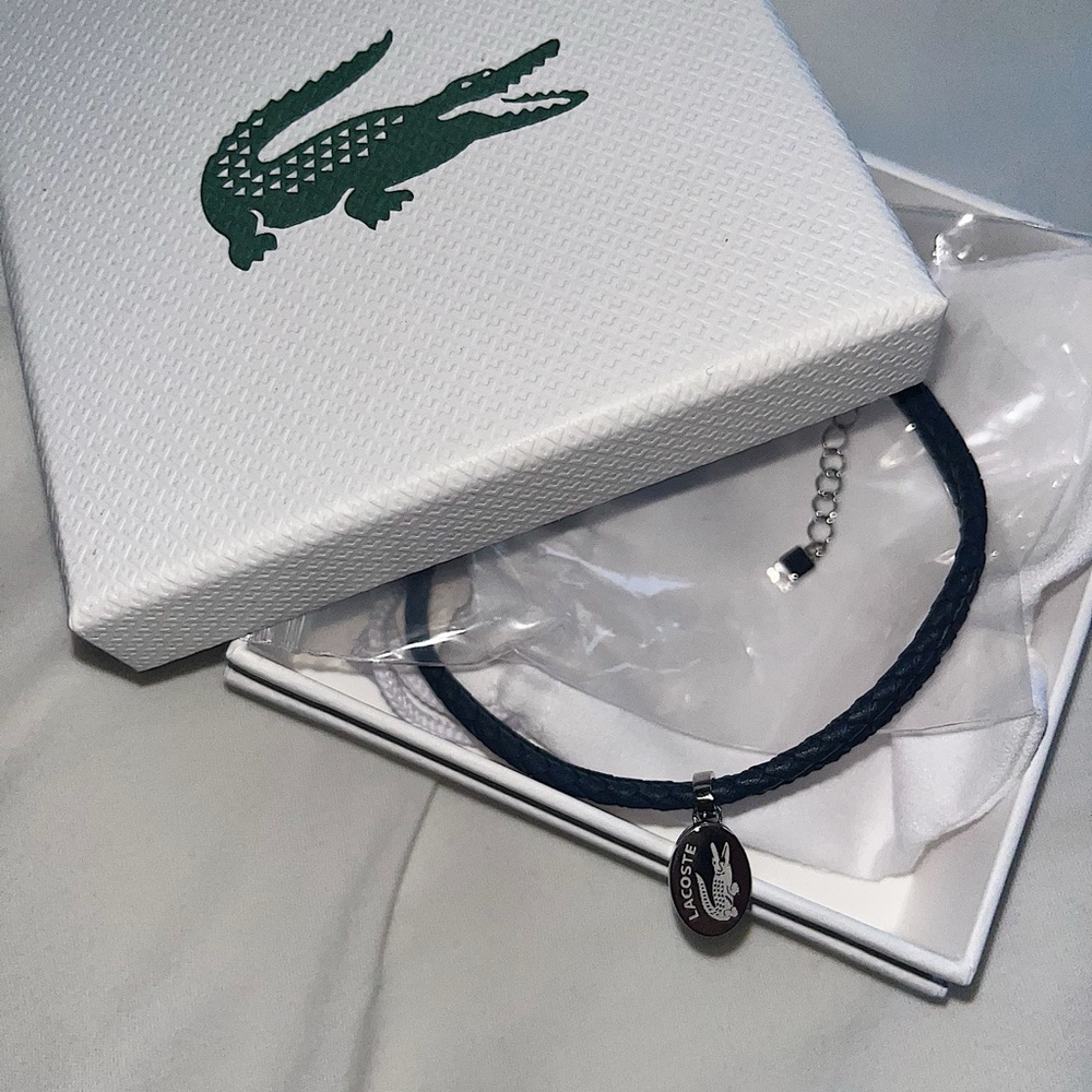 Lacoste Dark Braided Bracelet with Logo Charm